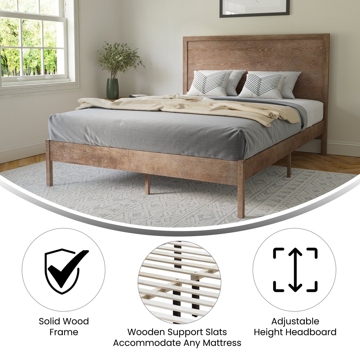 Wooden Platform Bed Collection - Full, King, Queen Sizes Available