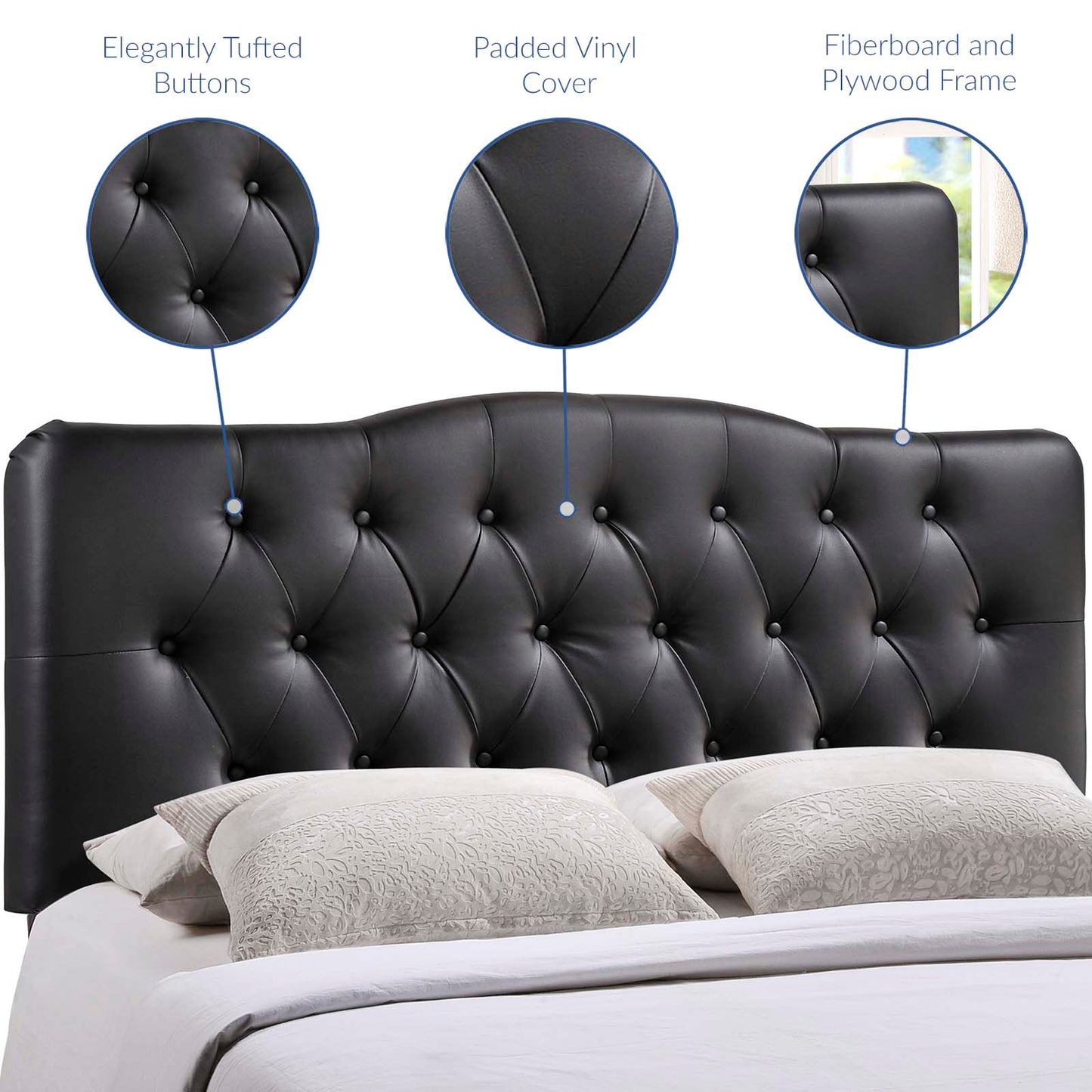 Annabel King Upholstered Vinyl Headboard Black MOD-5159-BLK