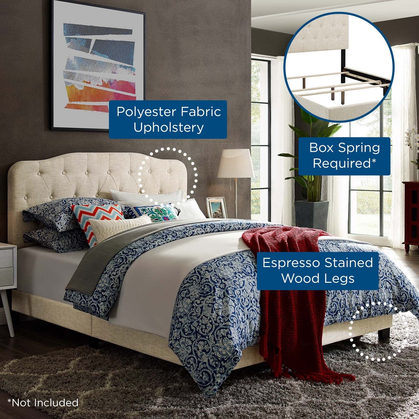 Amelia Queen Upholstered Fabric Bed Beige MOD-5840-BEI