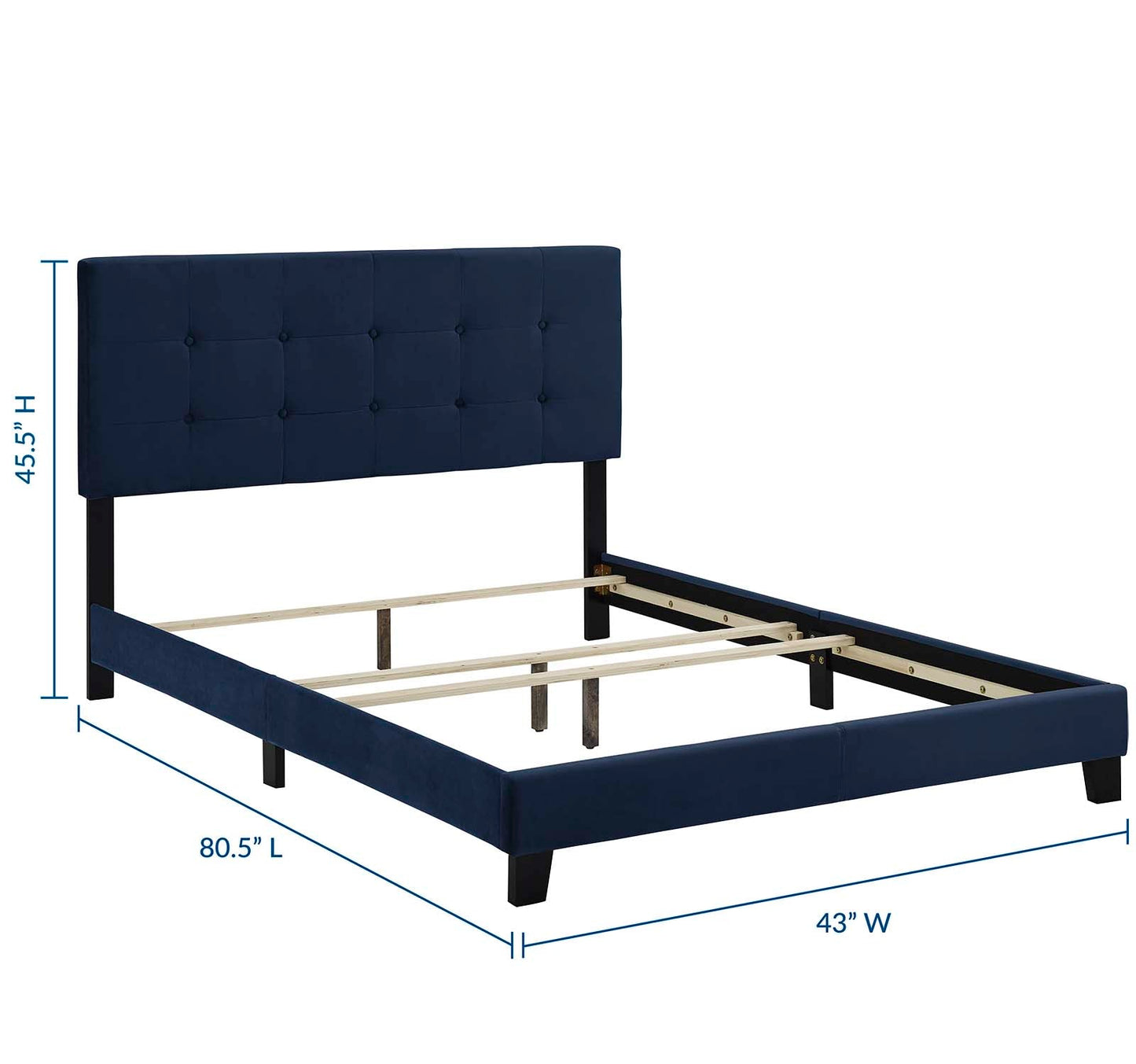 Amira Twin Performance Velvet Bed Midnight Blue MOD-5851-MID