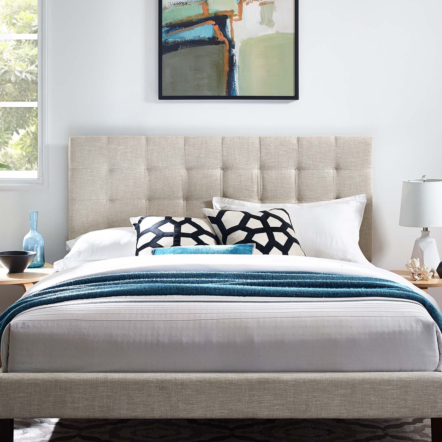 Paisley Tufted Upholstered Linen Fabric King and California King Headboard by Modway MOD-5855-BEI