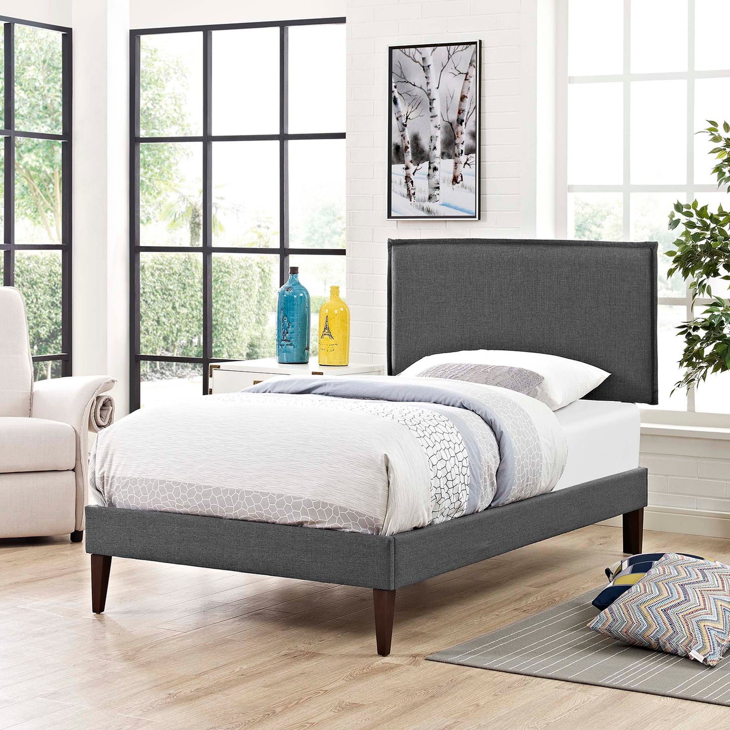 Amaris Fabric Twin Platform Bed with Squared Tapered Legs by Modway MOD-5906-GRY