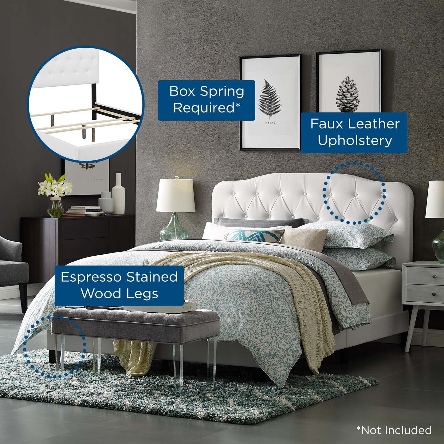 Amelia King Faux Leather Bed White MOD-5993-WHI