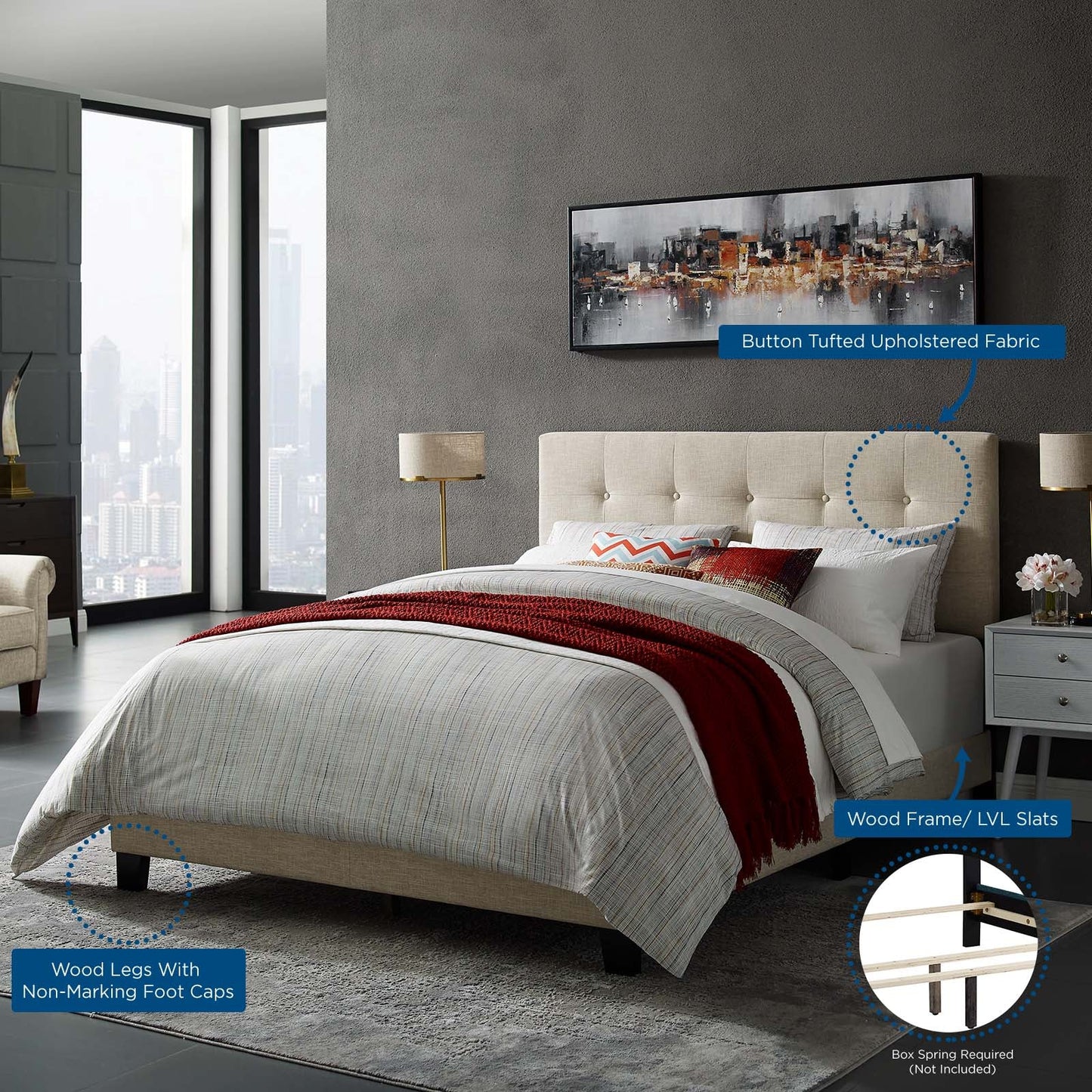 Amira Full Upholstered Fabric Bed Beige MOD-6000-BEI