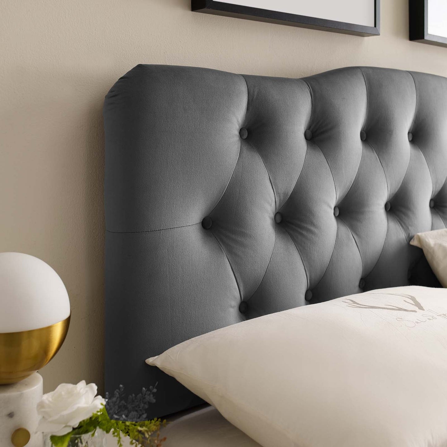 Annabel King Diamond Tufted Performance Velvet Headboard Gray MOD-6127-GRY
