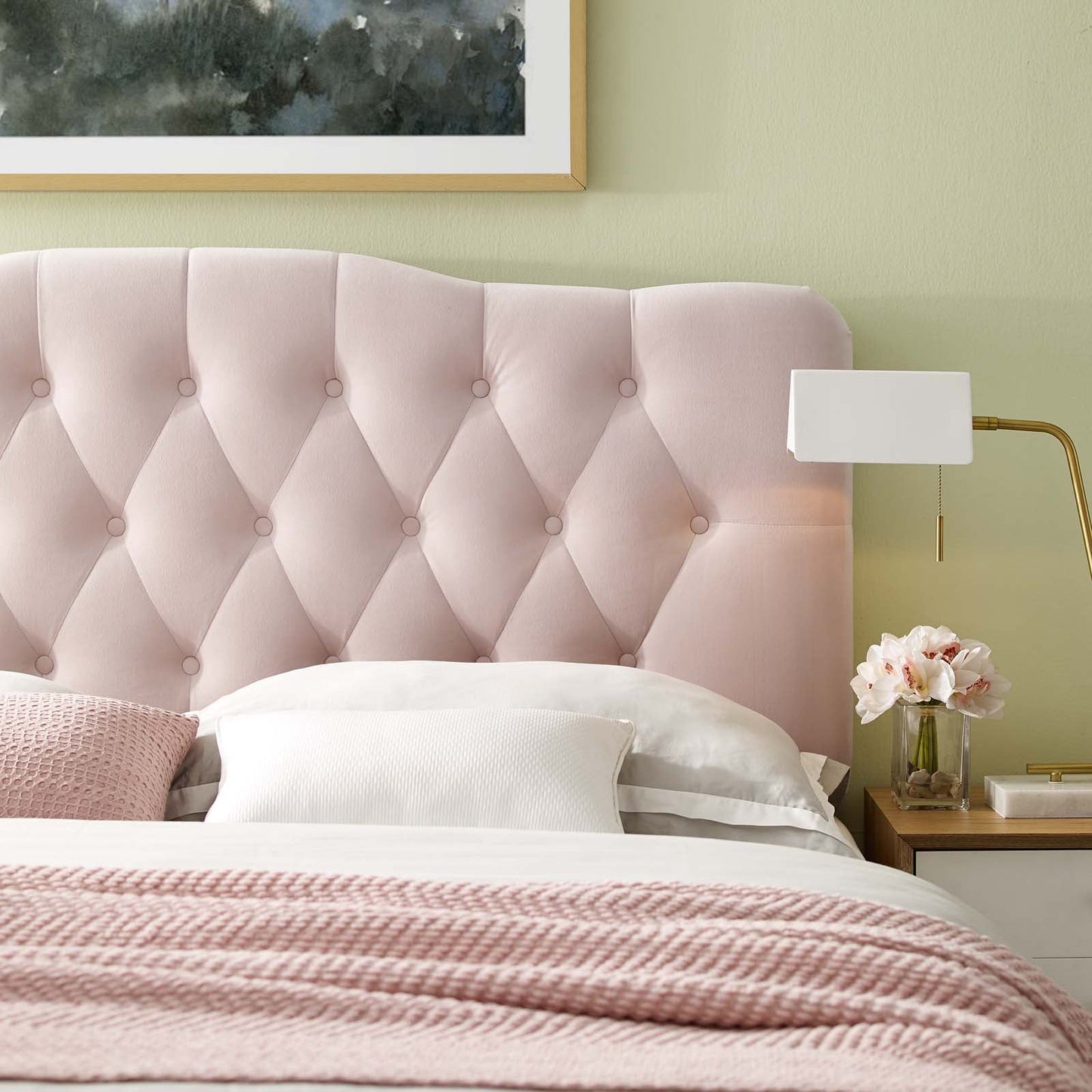 Annabel King Diamond Tufted Performance Velvet Headboard Pink MOD-6127-PNK