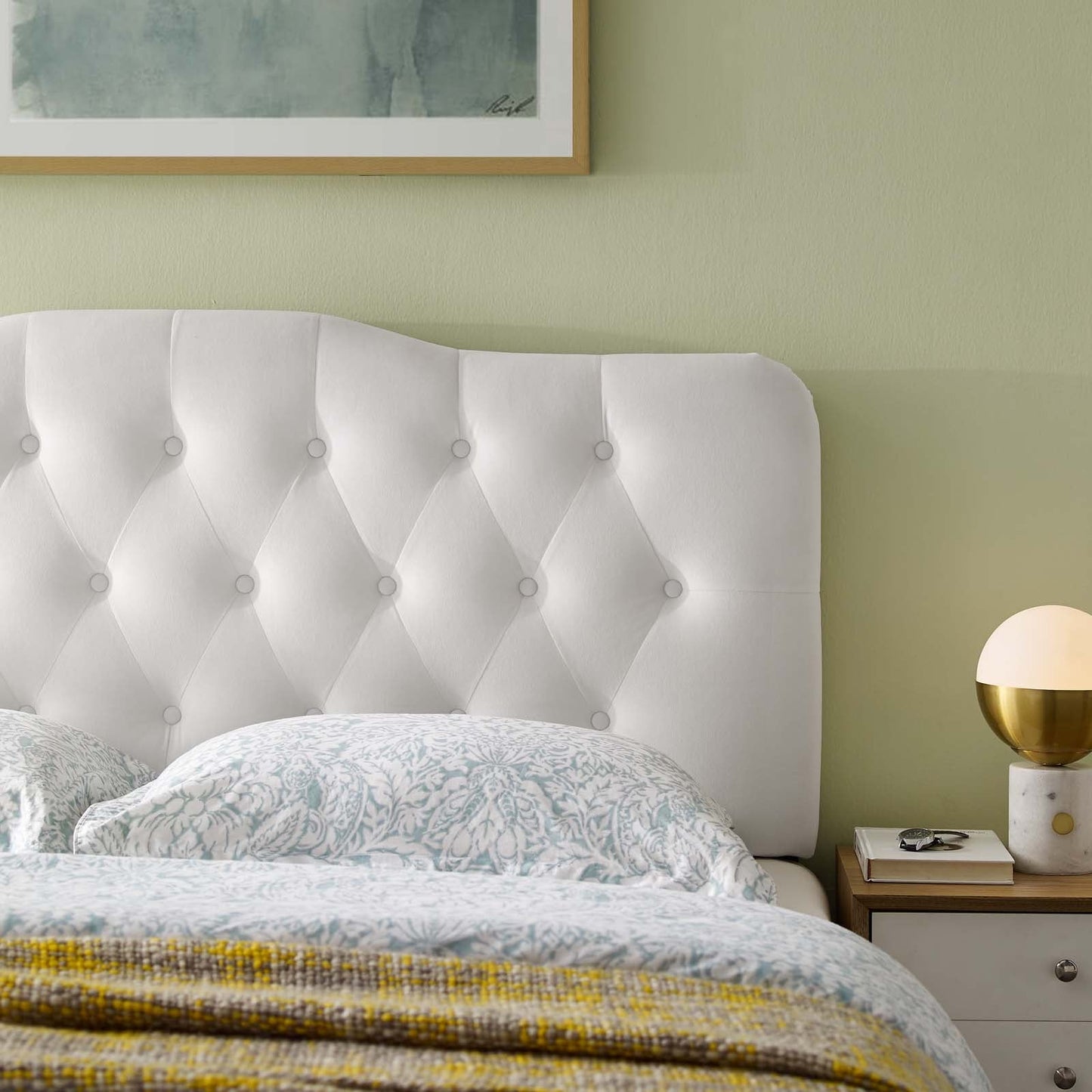Annabel Full Diamond Tufted Performance Velvet Headboard White MOD-6128-WHI