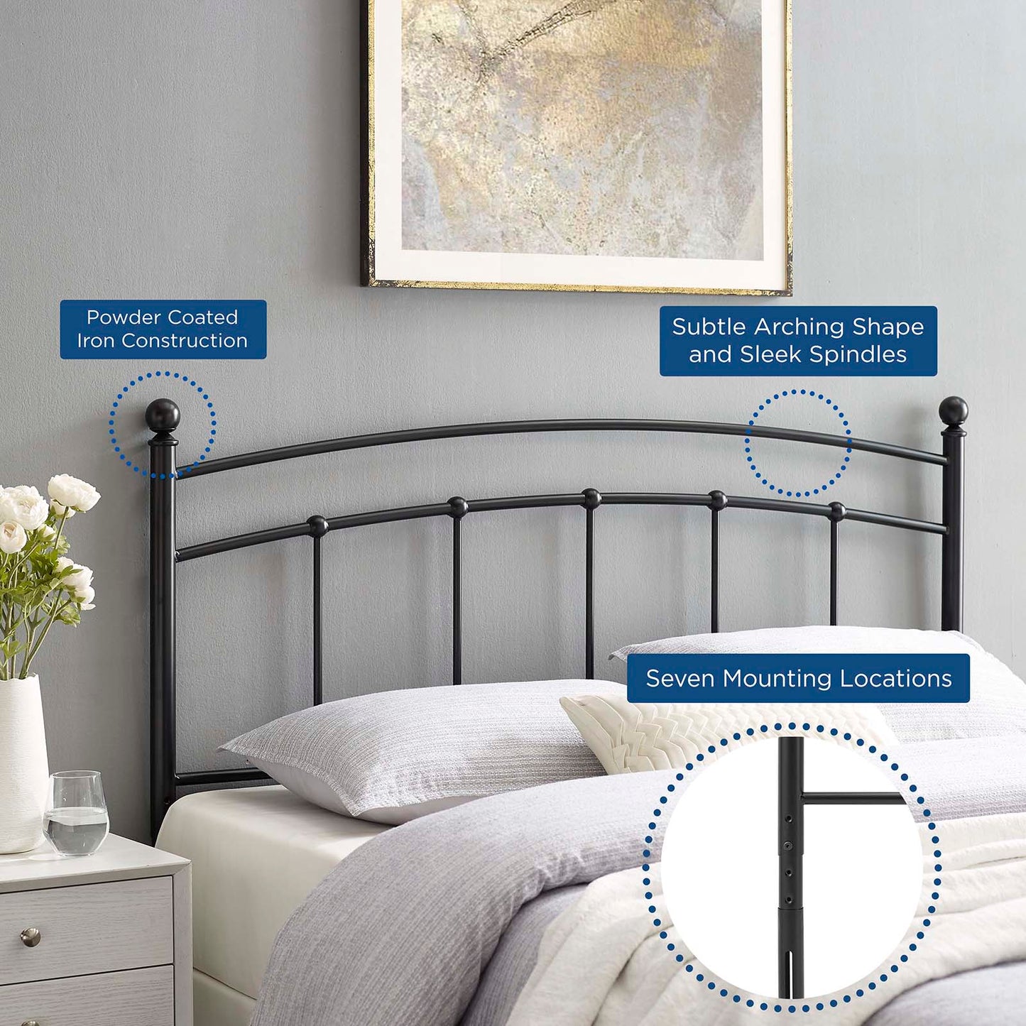 Abigail Queen Metal Headboard Black MOD-6158-BLK