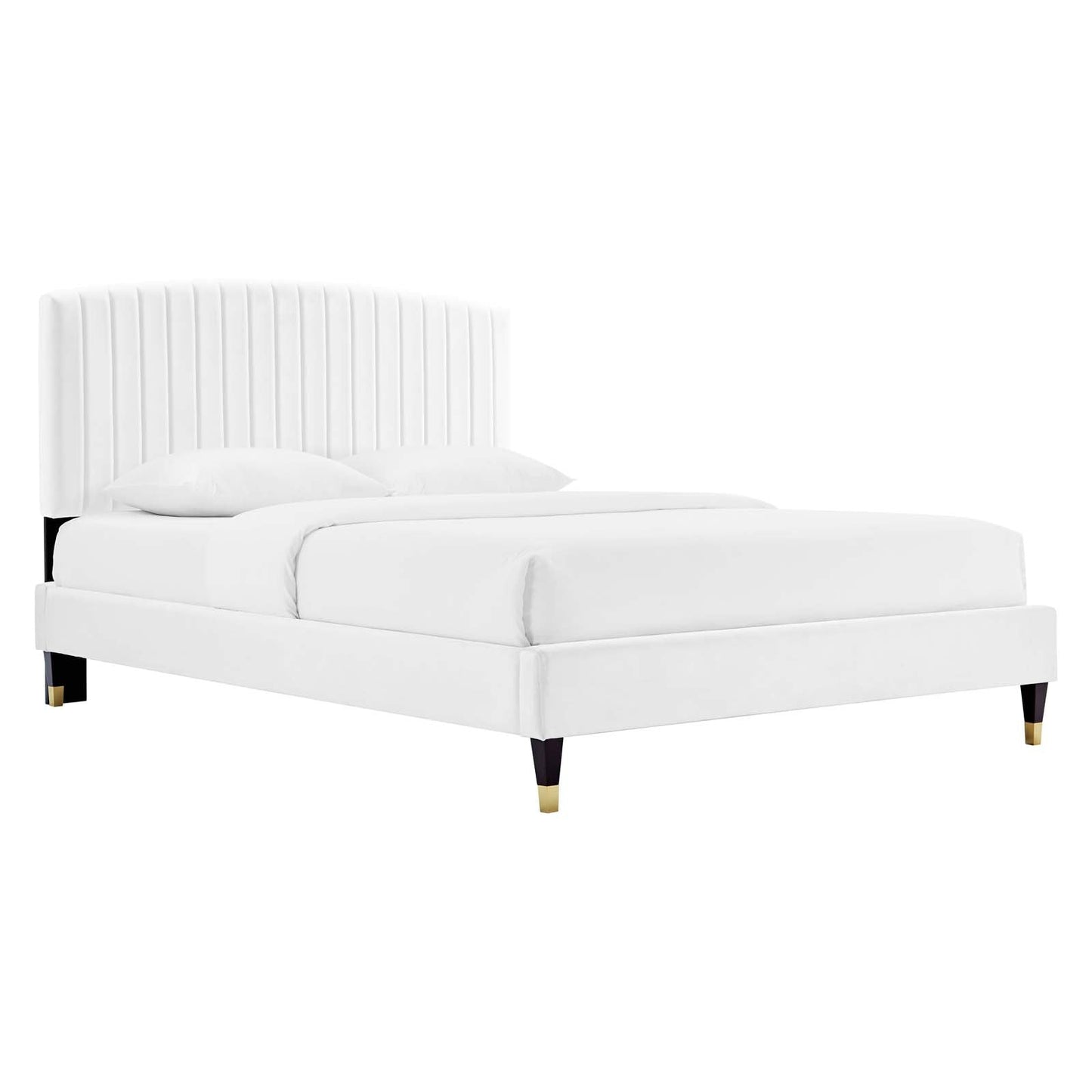 Alessi Performance Velvet Queen Platform Bed White MOD-6284-WHI
