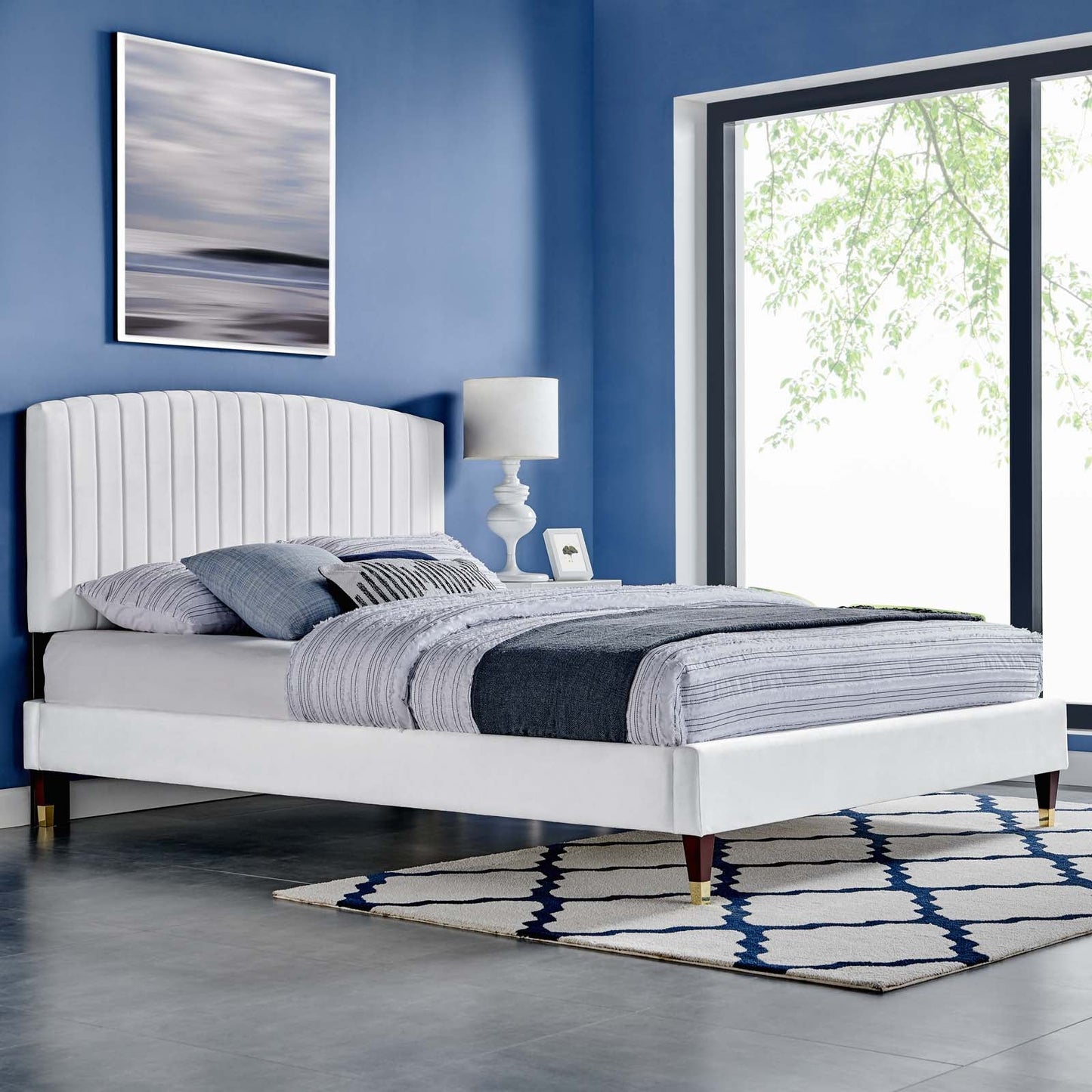 Alessi Performance Velvet Queen Platform Bed White MOD-6284-WHI