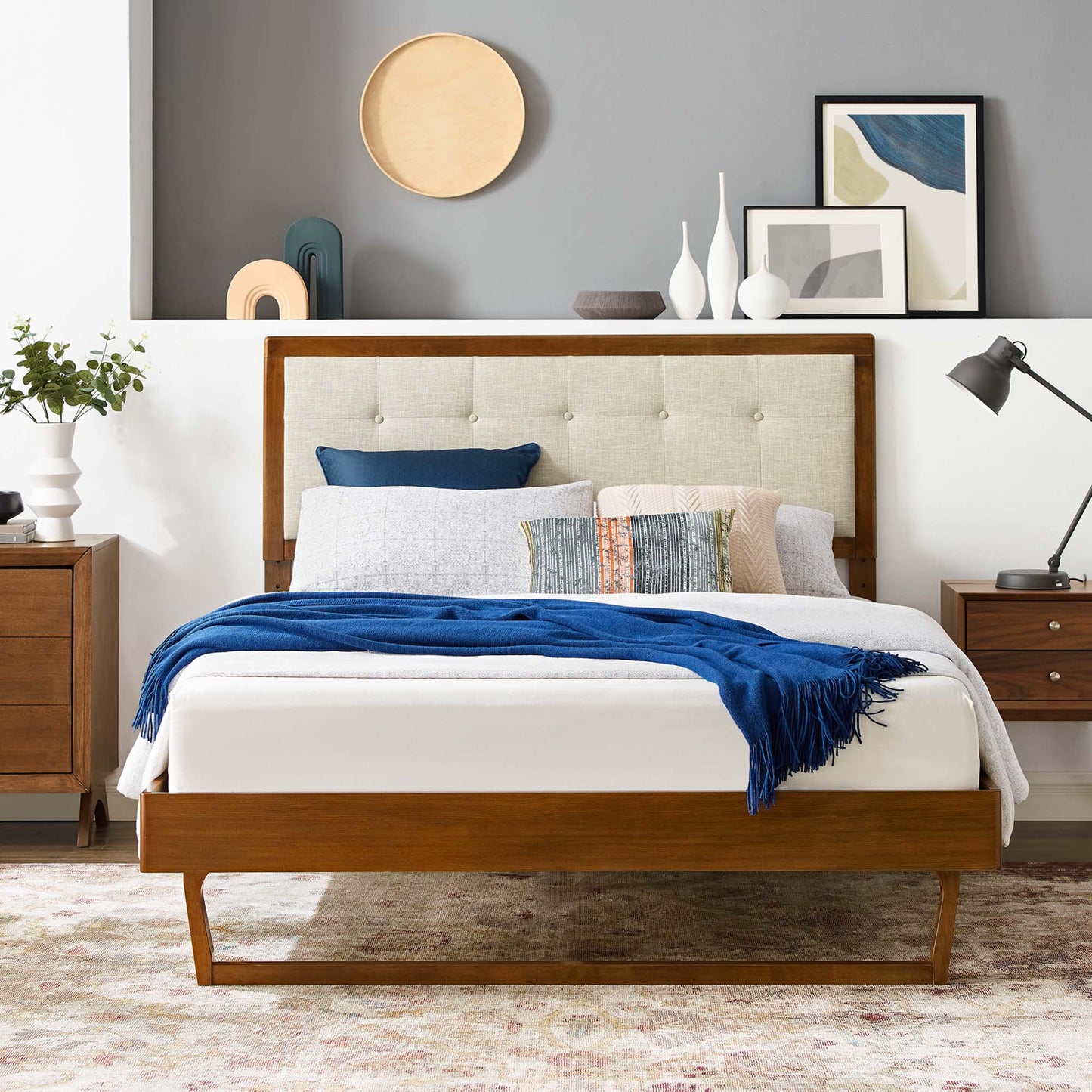 Willow Wood Queen Platform Bed With Splayed Legs and Angular Frame by Modway