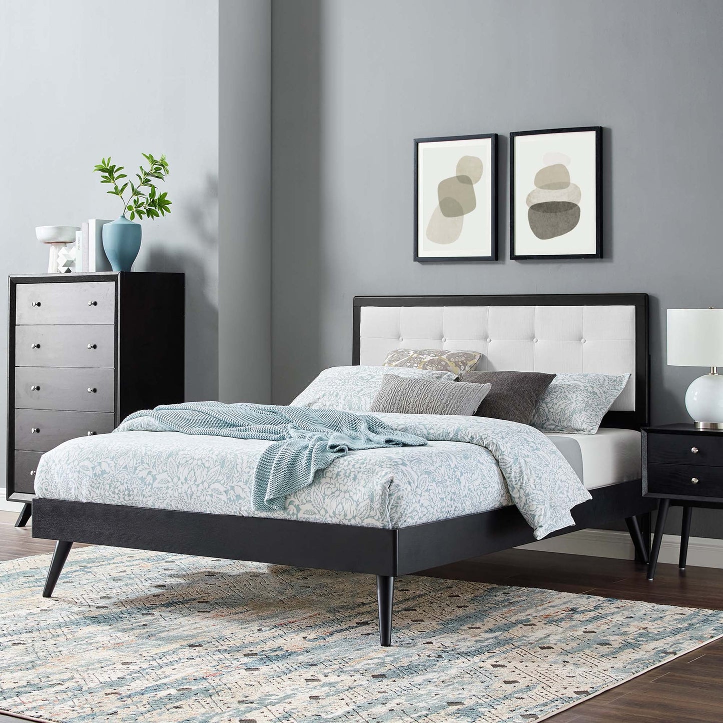 Willow Wood Queen Platform Bed With Splayed Legs and Angular Frame by Modway