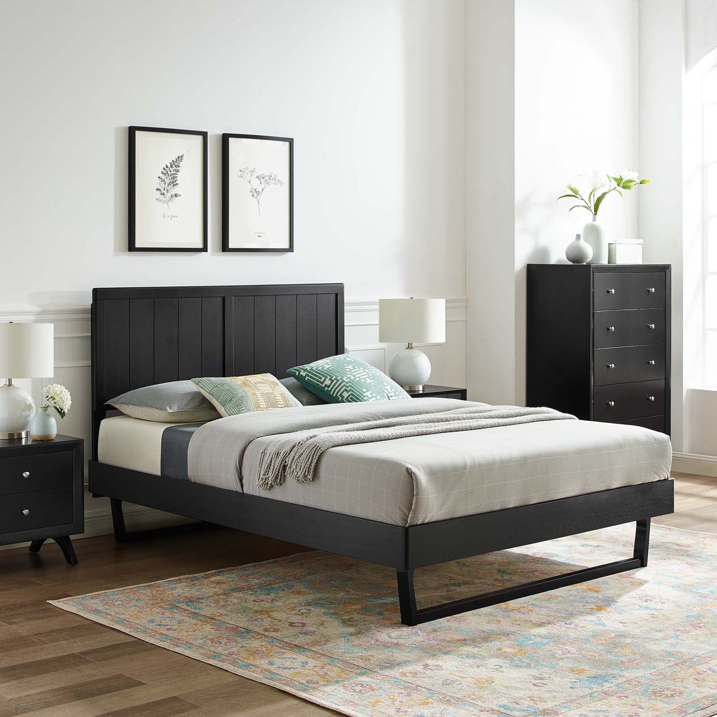 Alana Twin Wood Platform Bed With Angular Frame Black MOD-6618-BLK