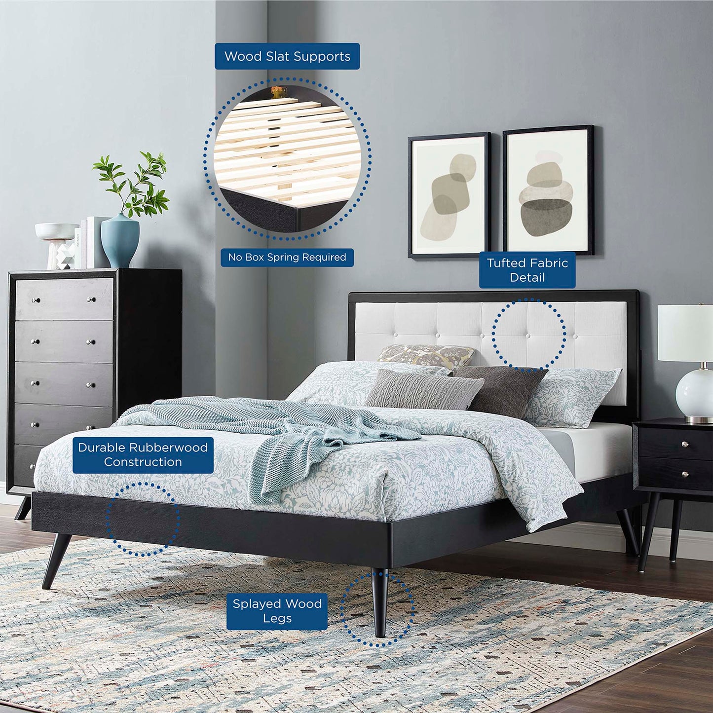 Willow Wood Platform Bed With Splayed Legs and Angular Frame by Modway