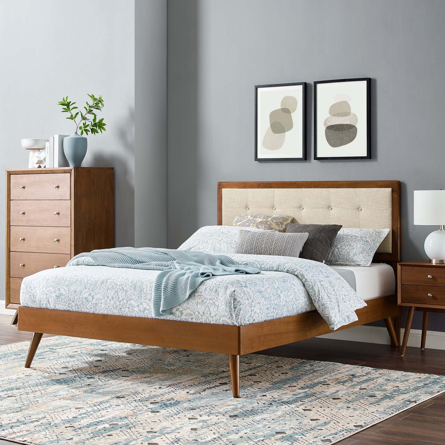 Willow Wood Platform Bed With Splayed Legs and Angular Frame by Modway