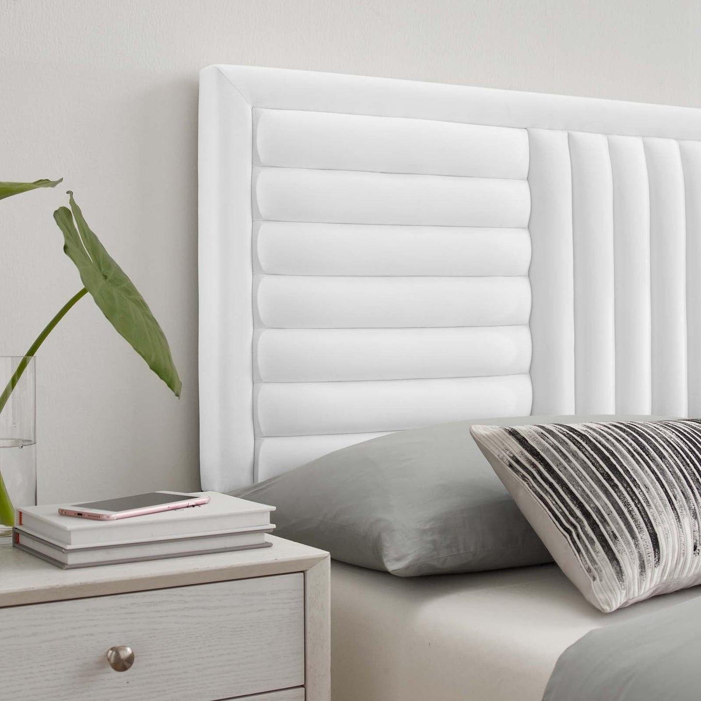 Believe Channel Tufted Performance Velvet King/California King Headboard White MOD-6666-WHI