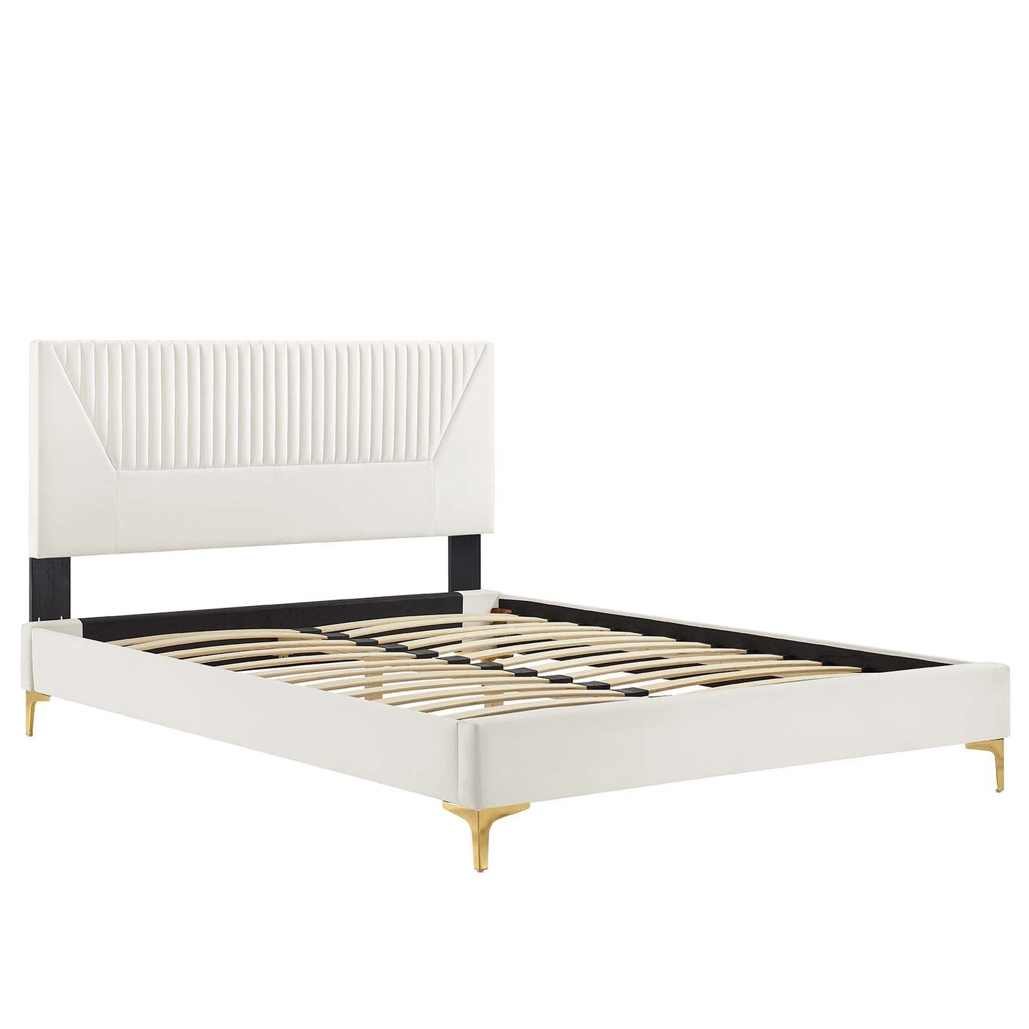 Yasmine Channel Tufted Performance Velvet Queen Platform Bed White MOD-6980-WHI