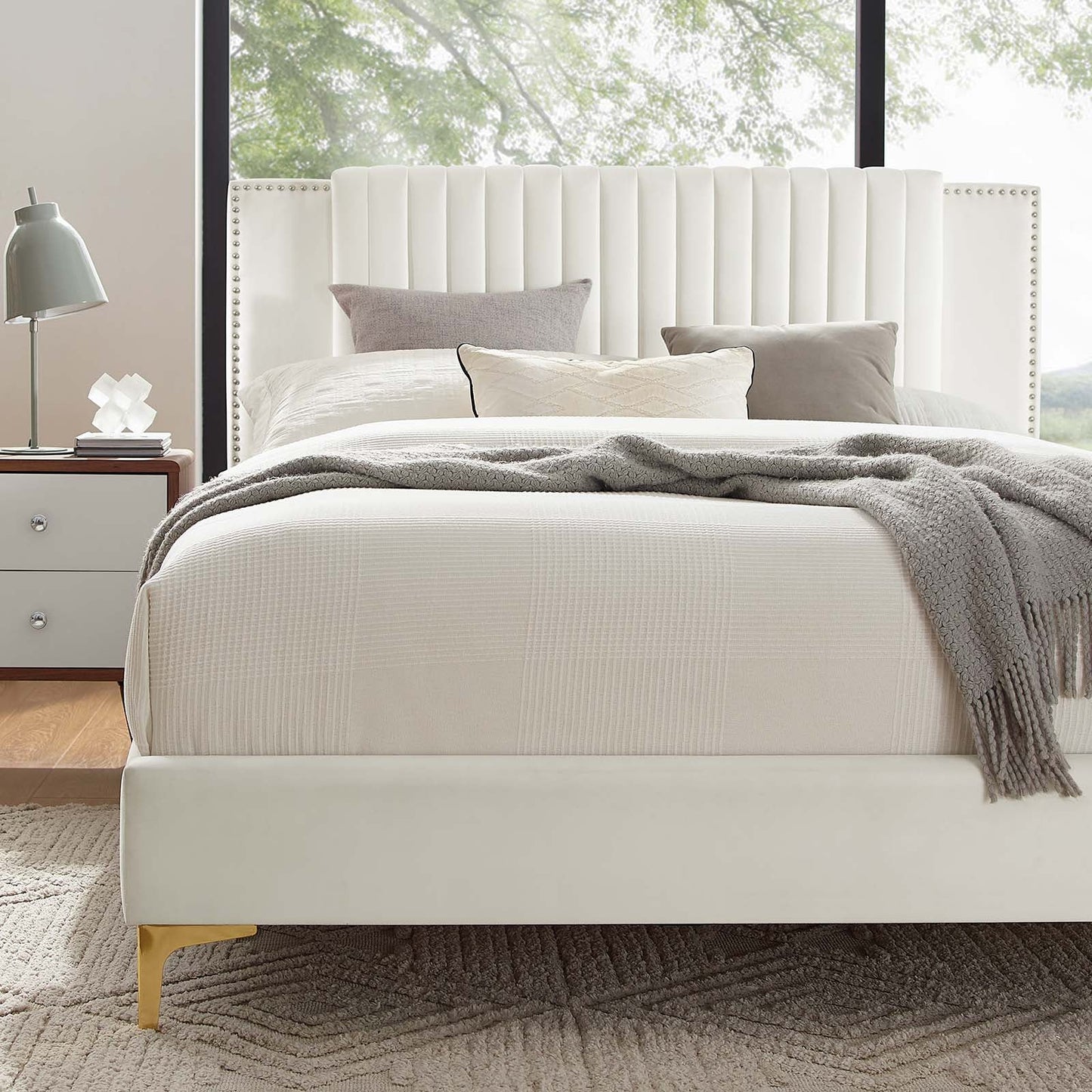 Zahra Channel Tufted Performance Velvet King Platform Bed White MOD-7006-WHI