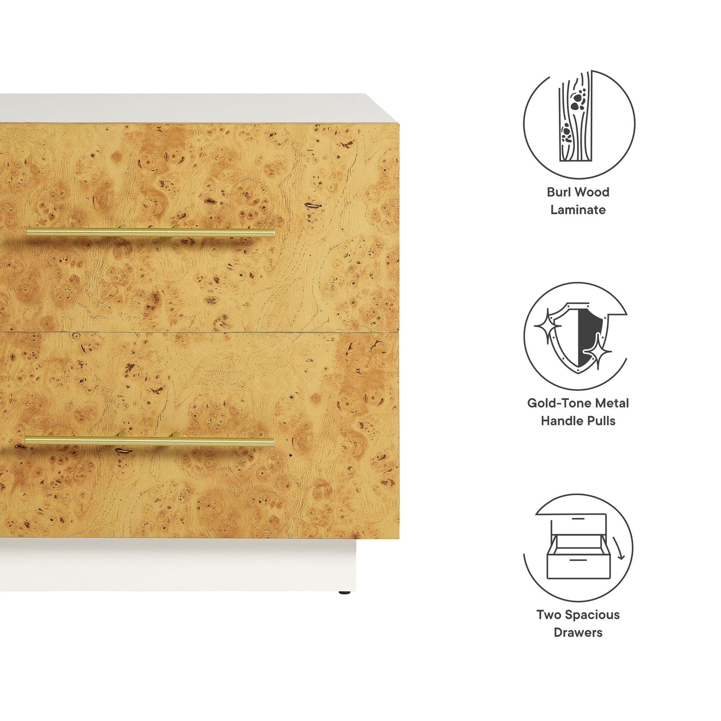 Abel 2-Drawer Burl Wood Nightstand by Modway MOD-7159-WHI-BUR