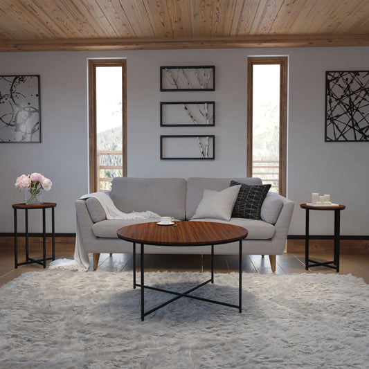 3PC Walnut Coffee Table Set NAN-CEK-1787-WAL-BK-GG