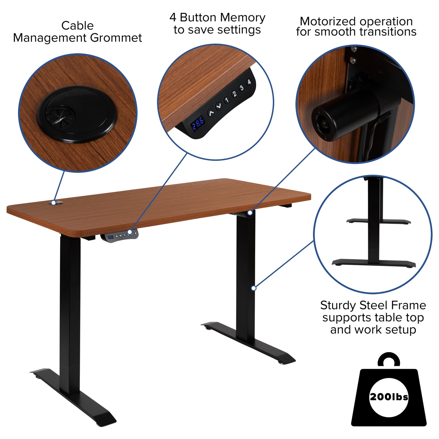 Mahogany Electric Stand Desk NAN-TG-2046-R-GG