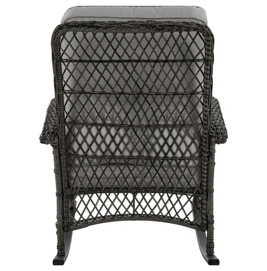 Manhattan Comfort Furttuo Steel Rattan Outdoor Rocking Chair with Cushions in Grey OD-CV017-GY