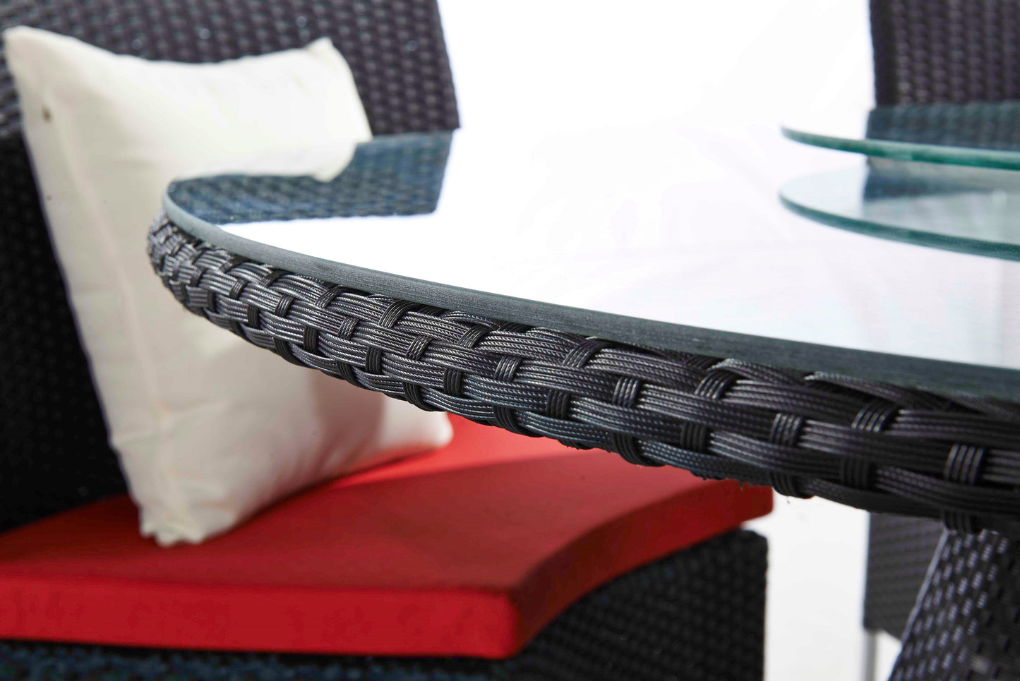 Manhattan Comfort Nightingdale Black 7-Piece Rattan Outdoor Dining Set with Red and White Cushions OD-DS001-RD