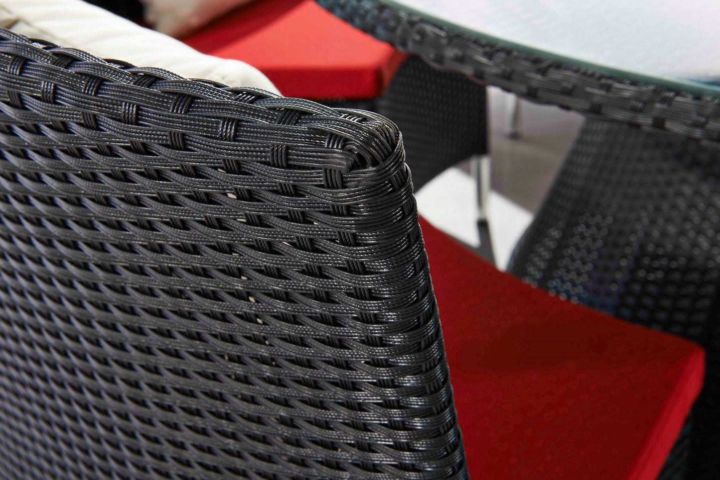 Manhattan Comfort Nightingdale Black 7-Piece Rattan Outdoor Dining Set with Red and White Cushions OD-DS001-RD