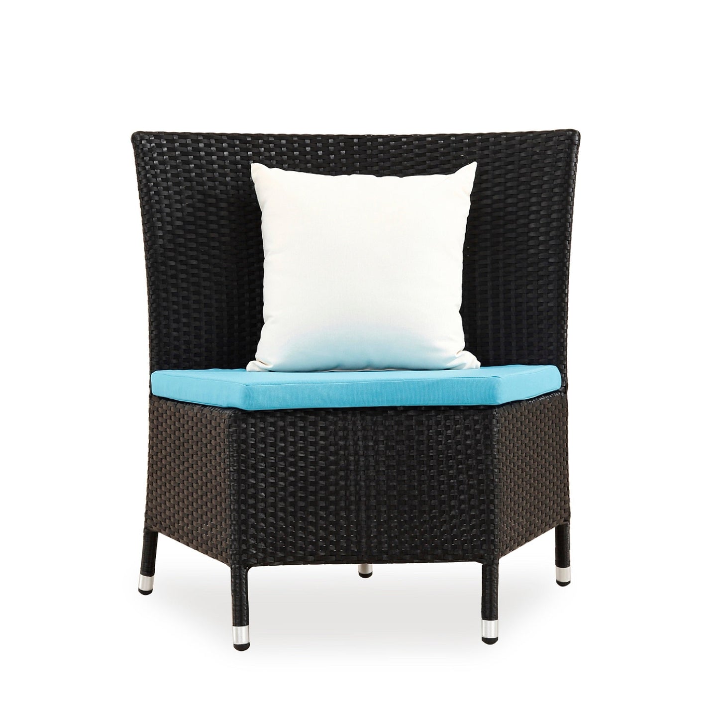 Manhattan Comfort Nightingdale Black 7-Piece Rattan Outdoor Dining Set with Sky Blue and White Cushions OD-DS001-SB