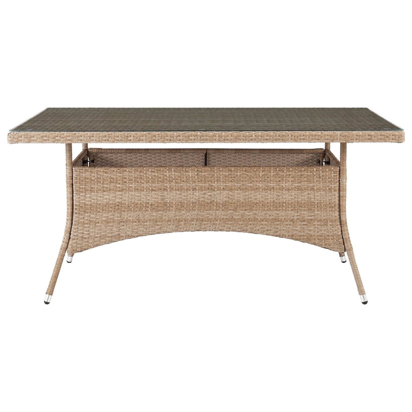 Manhattan Comfort Genoa Patio Dining Table with Glass Top in Nature Tan Weave OD-DT002-NE