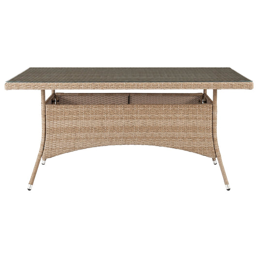Manhattan Comfort Genoa Patio Dining Table with Glass Top in Nature Tan Weave OD-DT002-NE