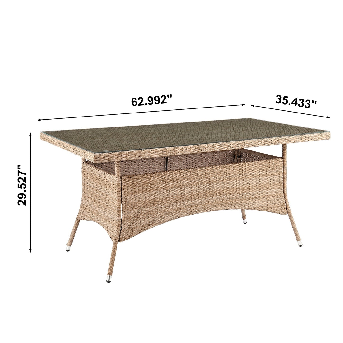 Manhattan Comfort Genoa Patio Dining Table with Glass Top in Nature Tan Weave OD-DT002-NE
