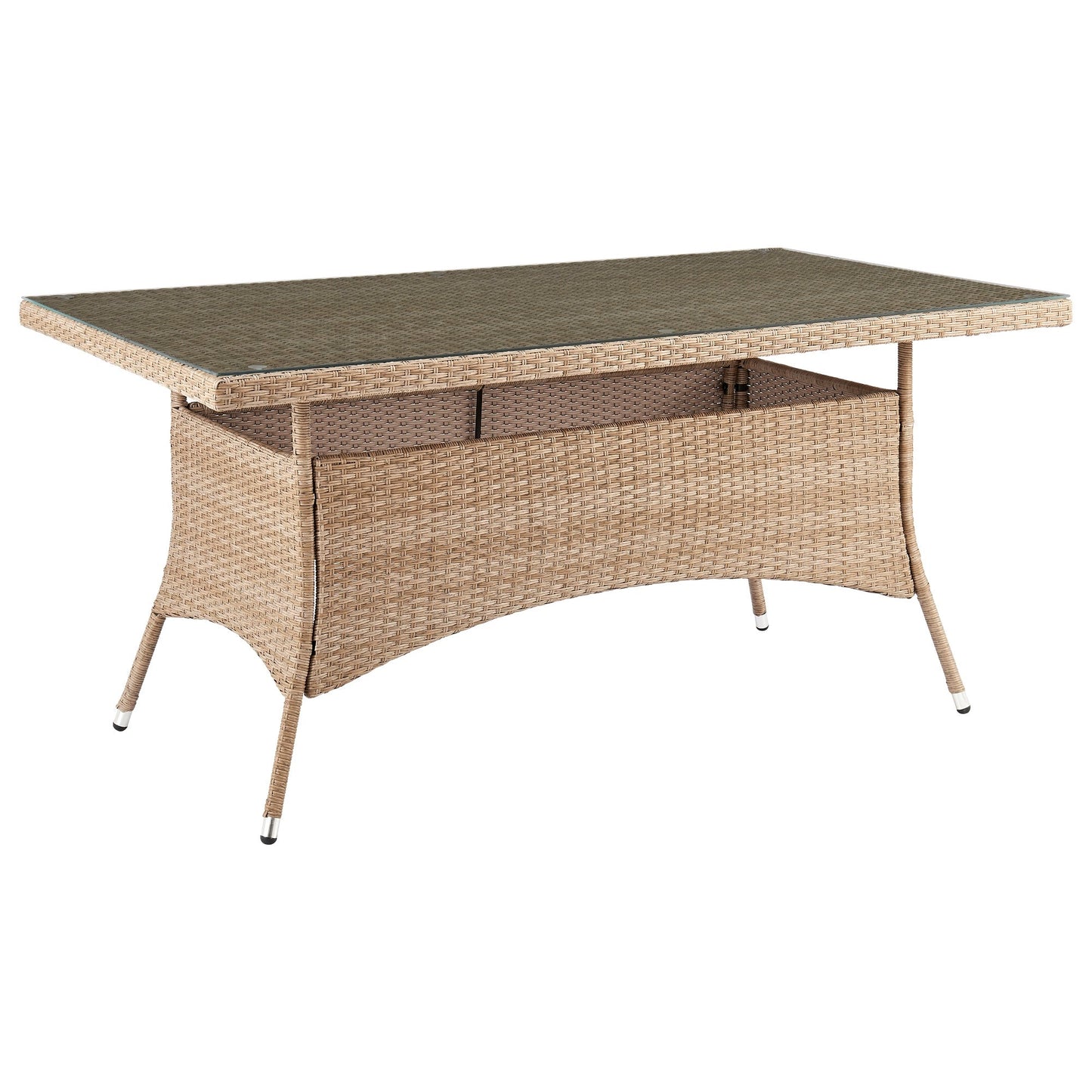 Manhattan Comfort Genoa Patio Dining Table with Glass Top in Nature Tan Weave OD-DT002-NE