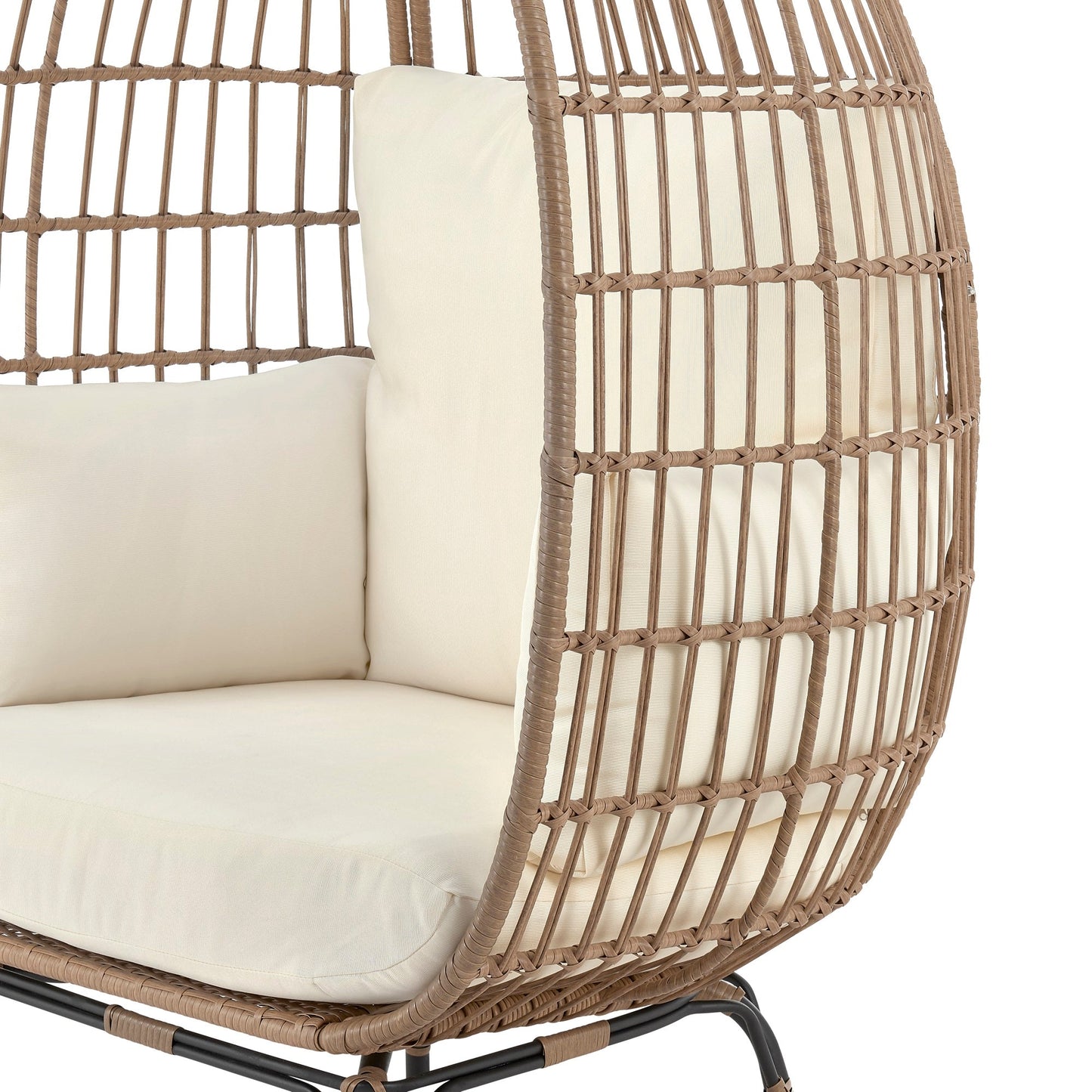 Manhattan Comfort Spezia Freestanding Steel and Rattan Outdoor Egg Chair with Cushions in Cream OD-HC002-CR