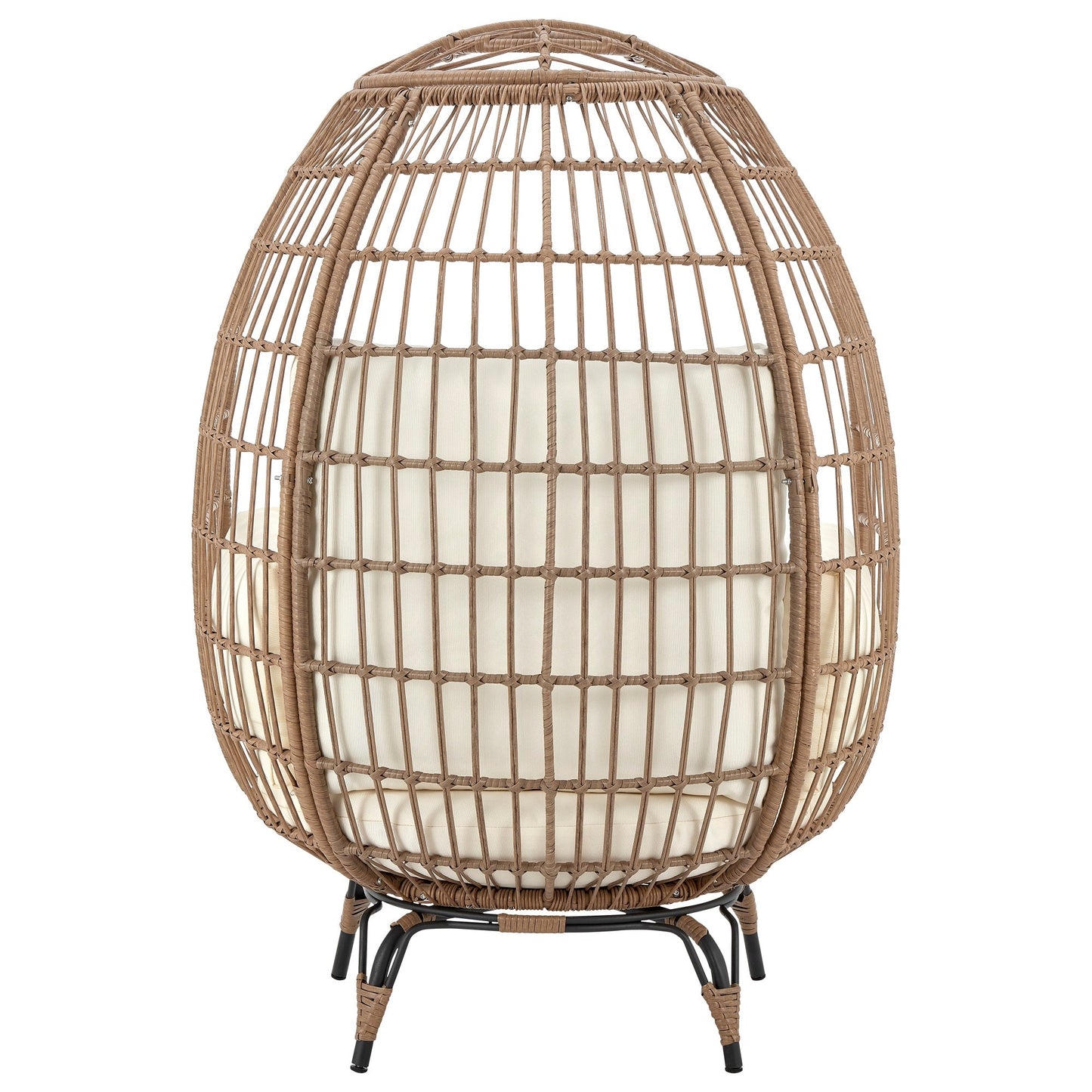 Manhattan Comfort Spezia Freestanding Steel and Rattan Outdoor Egg Chair with Cushions in Cream OD-HC002-CR