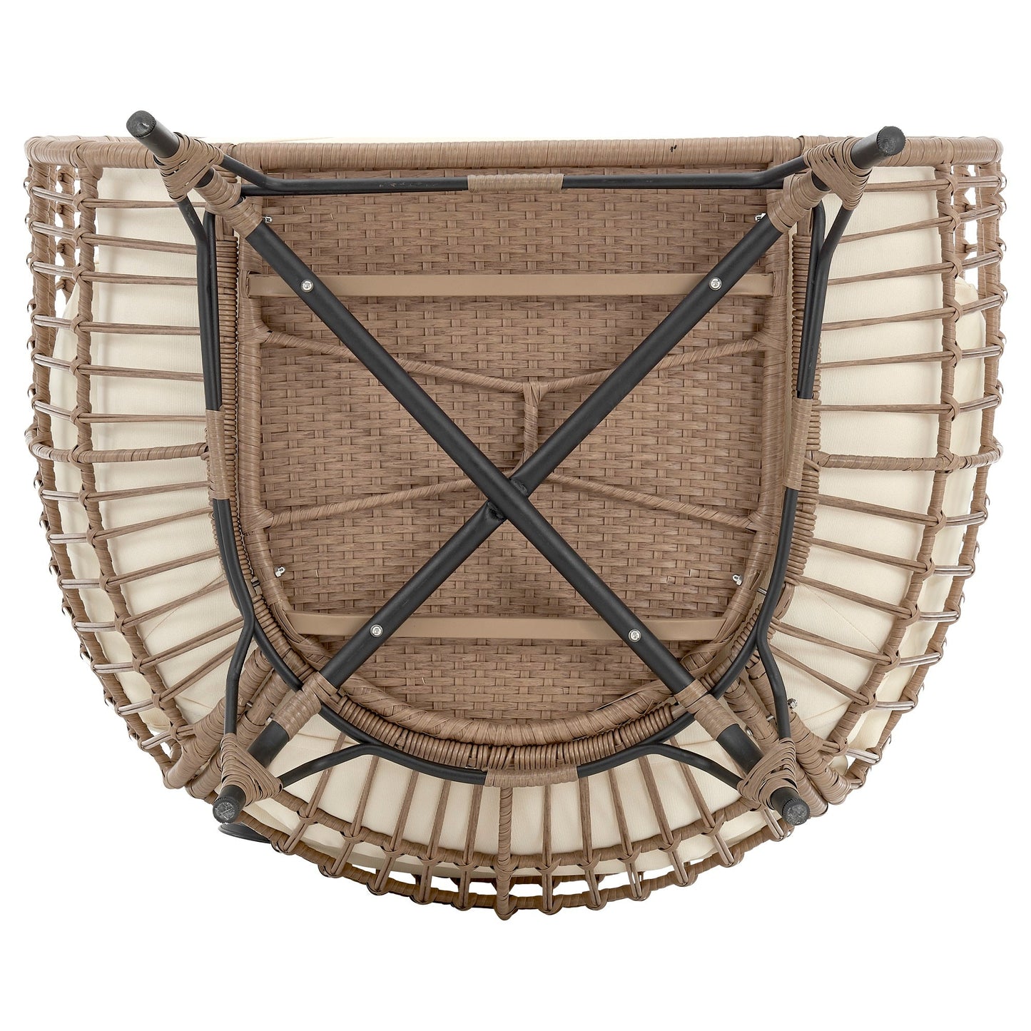 Manhattan Comfort Spezia Freestanding Steel and Rattan Outdoor Egg Chair with Cushions in Cream OD-HC002-CR