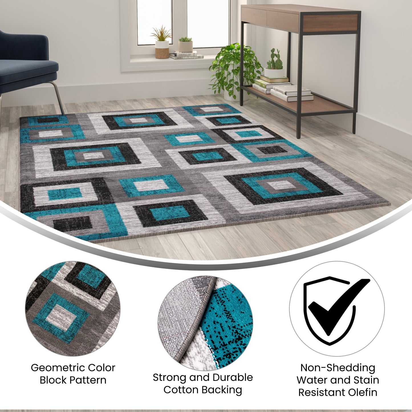 5x7 Turquoise Geometric Rug OK-HCF-7146ATUR-57-TUR-GG