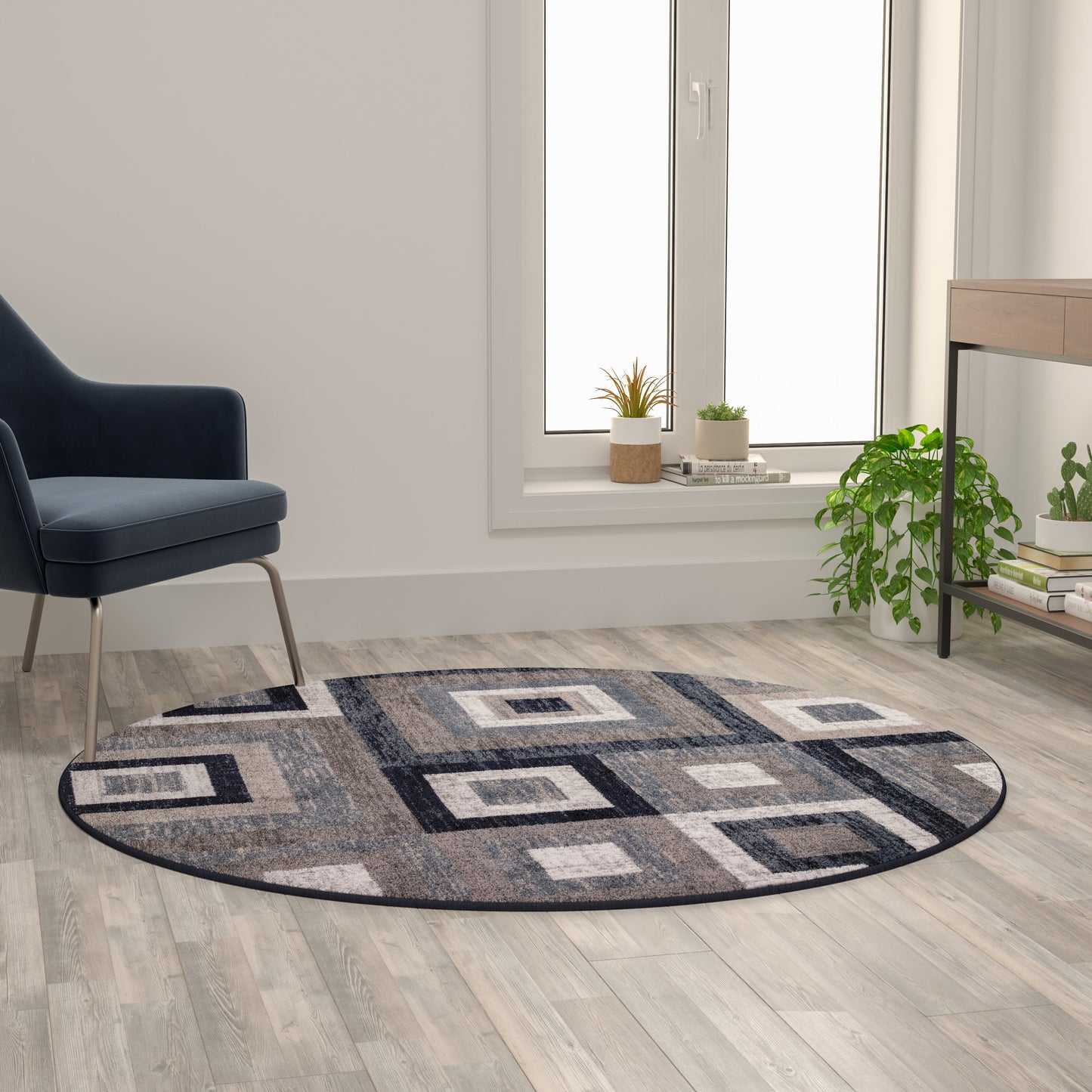 5x5 Round Blue Geometric Rug OK-HCF-7146ATUR-5R-BL-GG