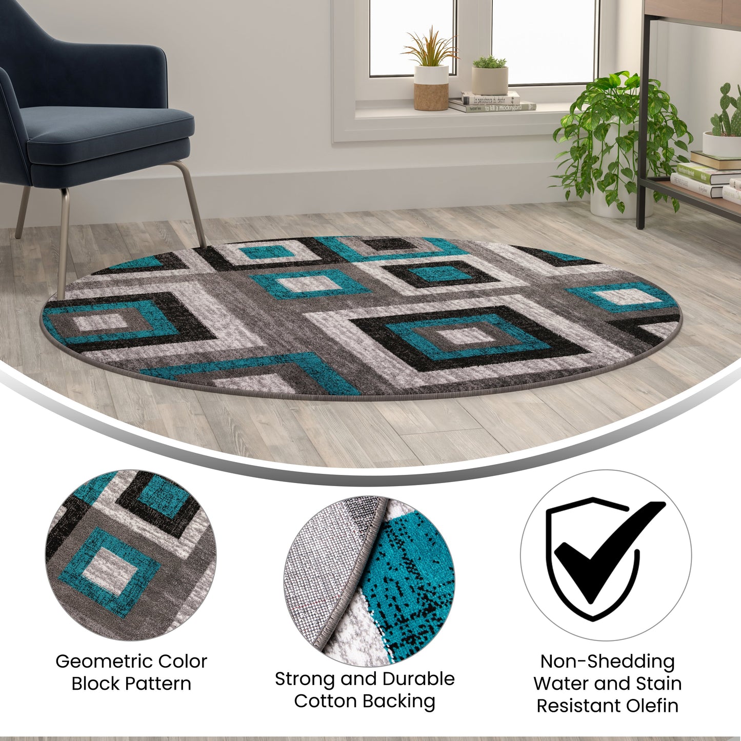 5x5 RD Turquoise Geometric Rug OK-HCF-7146ATUR-5R-TUR-GG