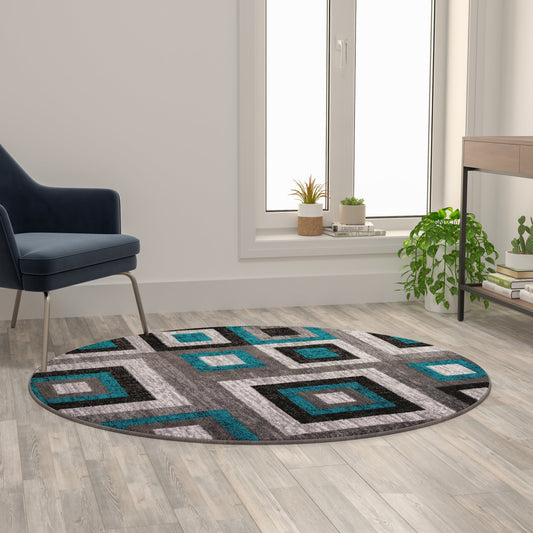 5x5 RD Turquoise Geometric Rug OK-HCF-7146ATUR-5R-TUR-GG