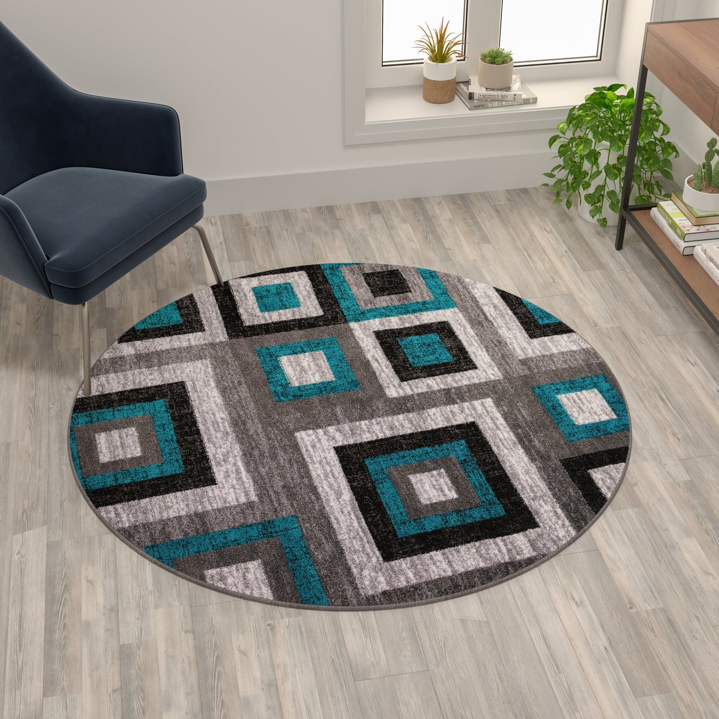 5x5 RD Turquoise Geometric Rug OK-HCF-7146ATUR-5R-TUR-GG