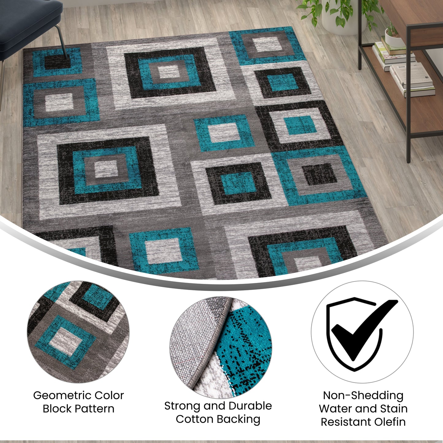 6x9 Turquoise Geometric Rug OK-HCF-7146ATUR-69-TUR-GG