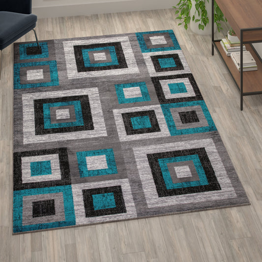6x9 Turquoise Geometric Rug OK-HCF-7146ATUR-69-TUR-GG