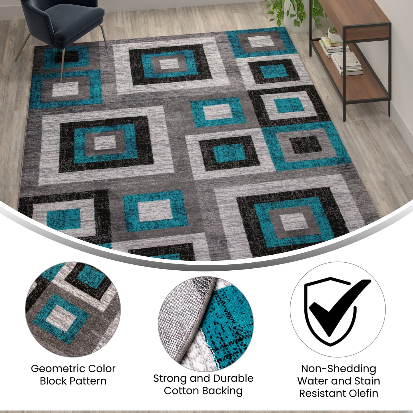 8x10 Turquoise Geometric Rug OK-HCF-7146ATUR-810-TUR-GG