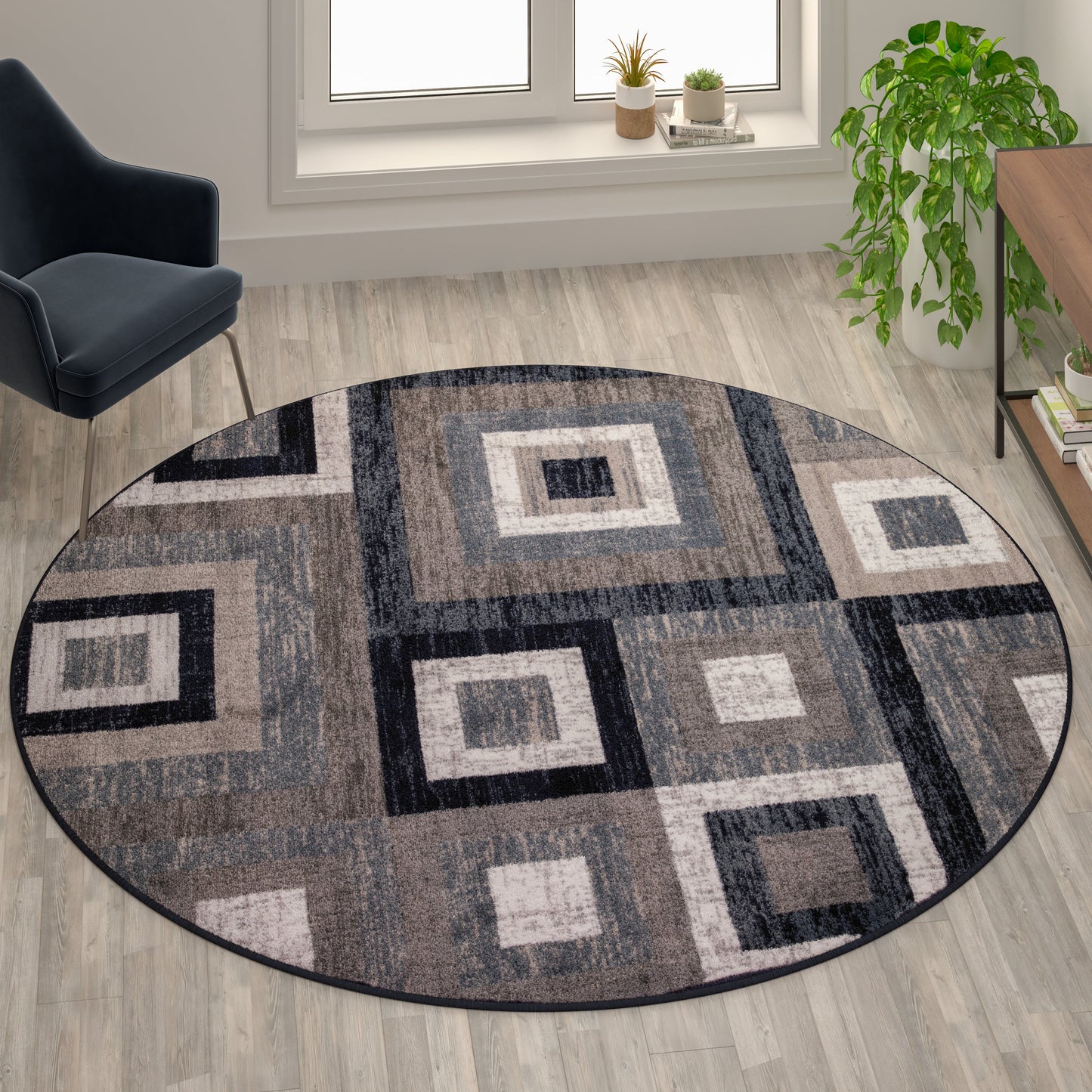 8x8 Round Blue Geometric Rug OK-HCF-7146ATUR-8R-BL-GG