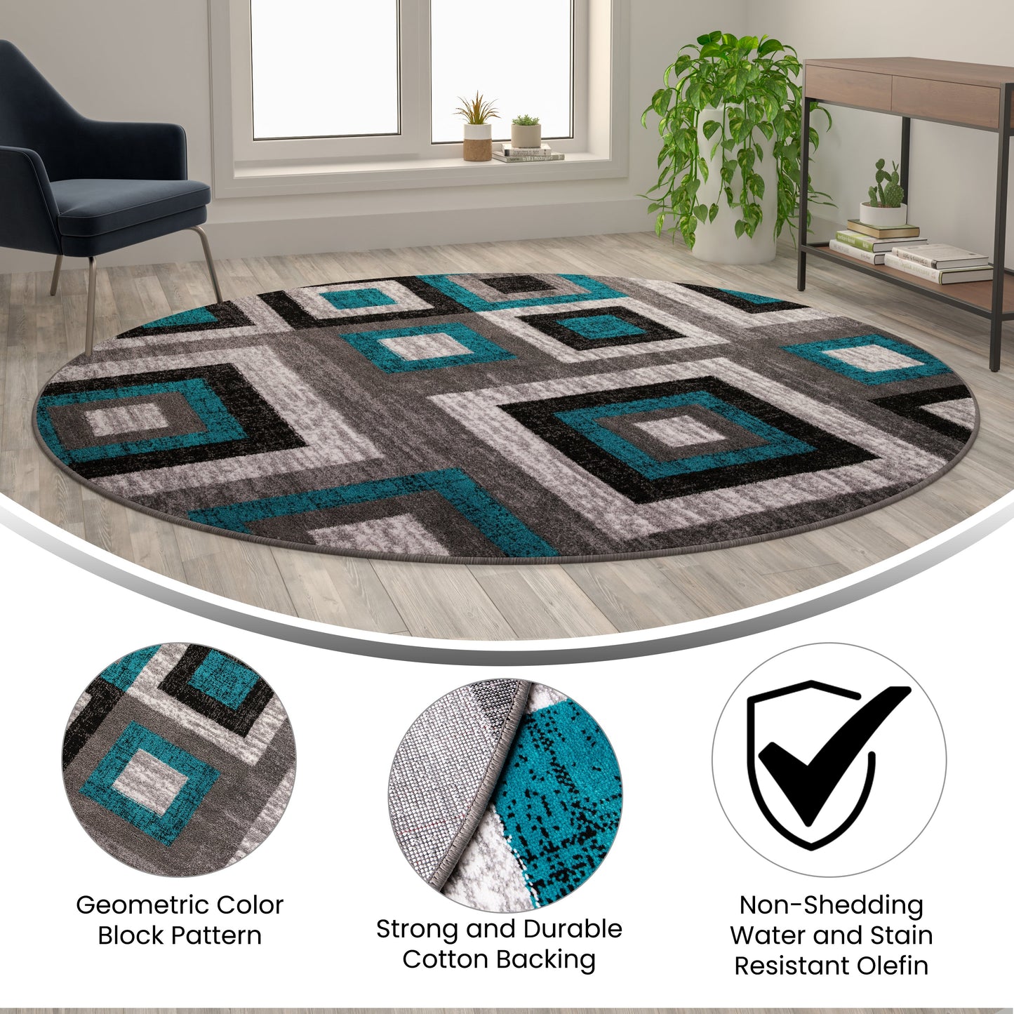 8x8 RD Turquoise Geometric Rug OK-HCF-7146ATUR-8R-TUR-GG