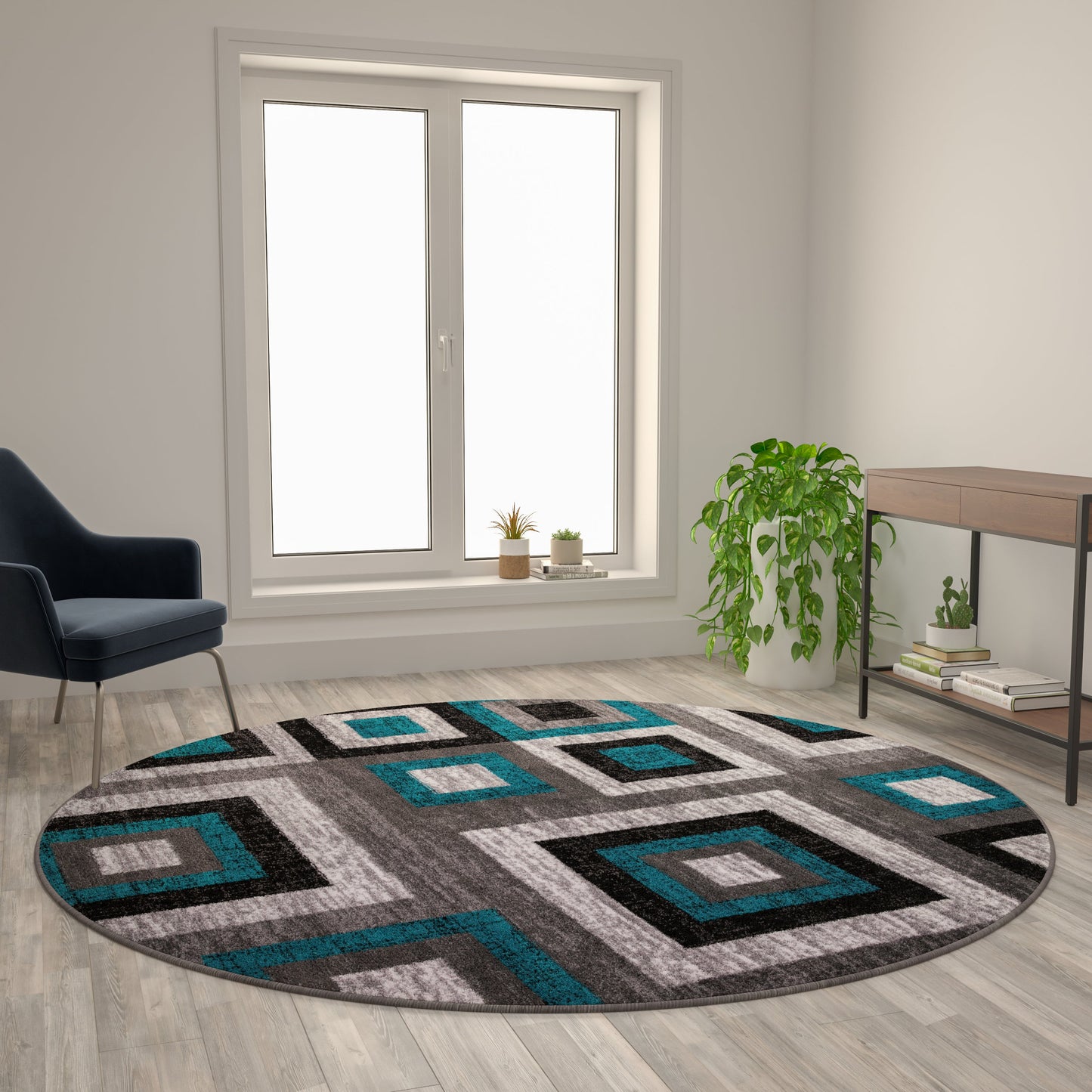 8x8 RD Turquoise Geometric Rug OK-HCF-7146ATUR-8R-TUR-GG