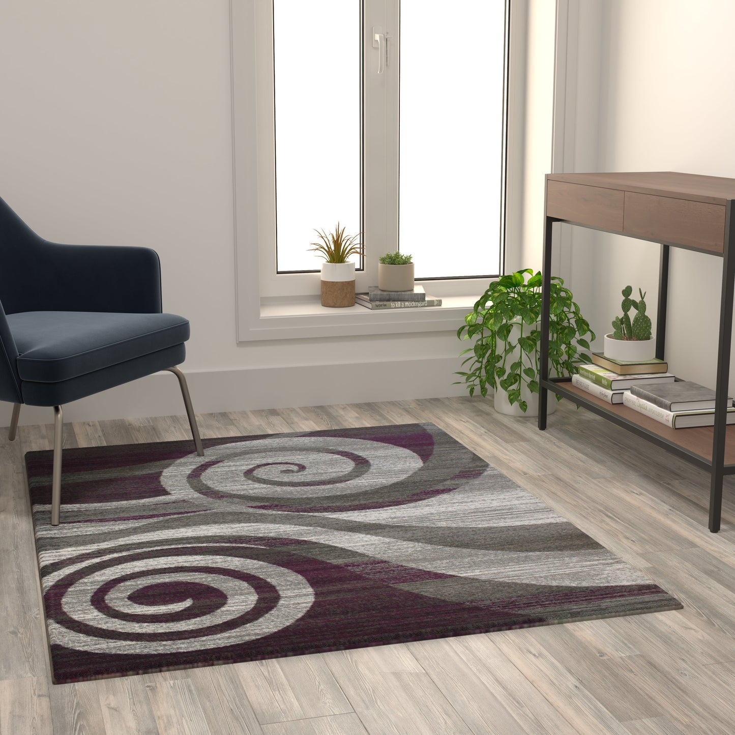4x5 Purple Swirl Area Rug OKR-RG1103-45-PU-GG