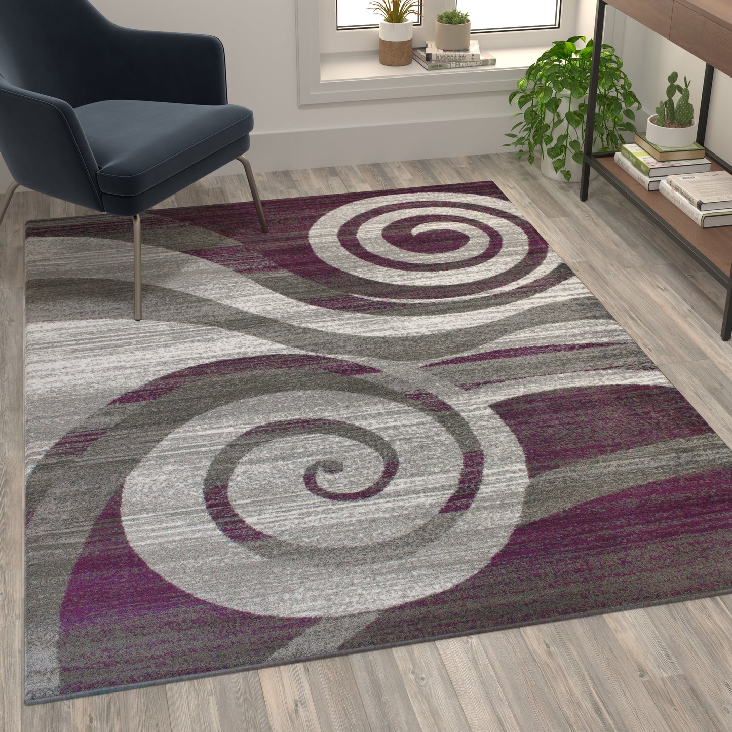 5x7 Purple Swirl Area Rug OKR-RG1103-57-PU-GG