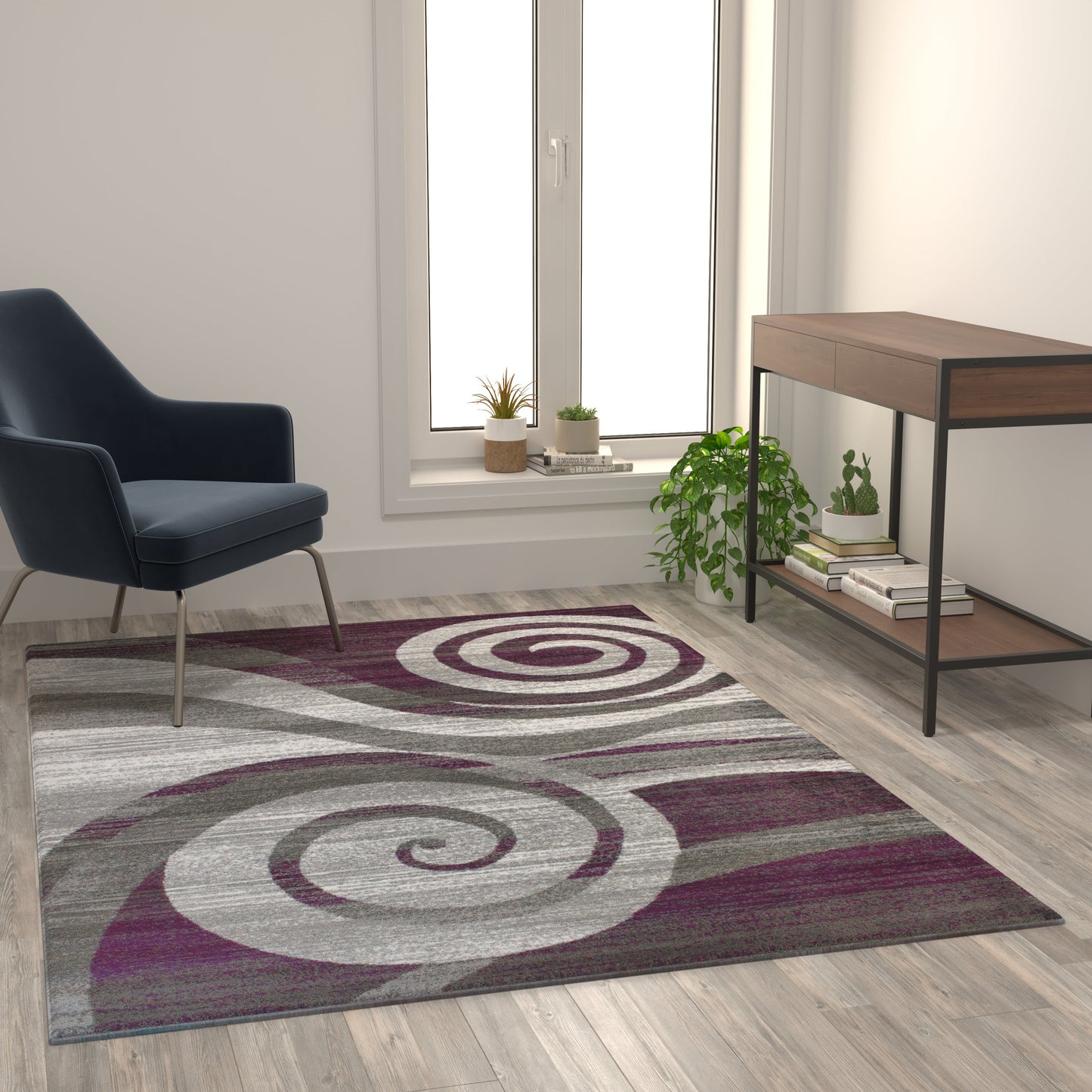 5x7 Purple Swirl Area Rug OKR-RG1103-57-PU-GG